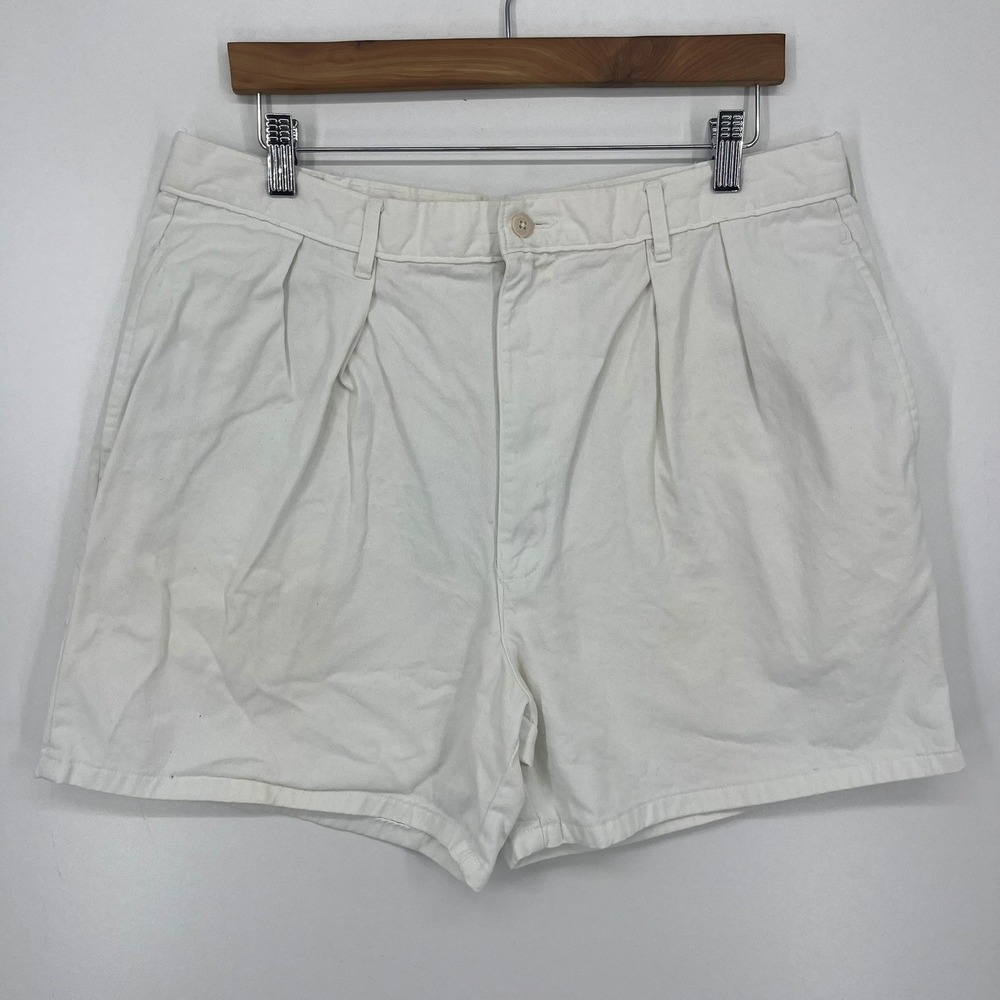 Nordstrom Mens White Pleated Cotton Twill Casual Shorts Classic Fit Size 36 Vtg